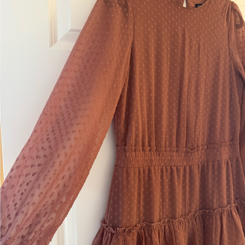 Chic Brown Ruffle Dress - Picture 2 of 5